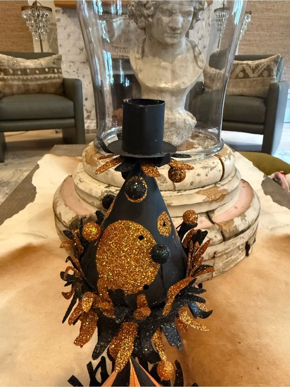 Halloween Metal Black and Orange Candle Holder